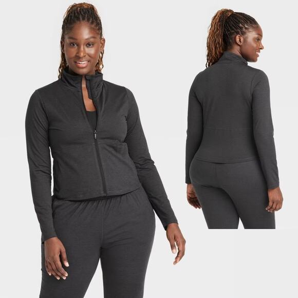 All In Motion Women's Soft Stretch Full Zip Jacket Heathered Black Size XS - Picture 1 of 5